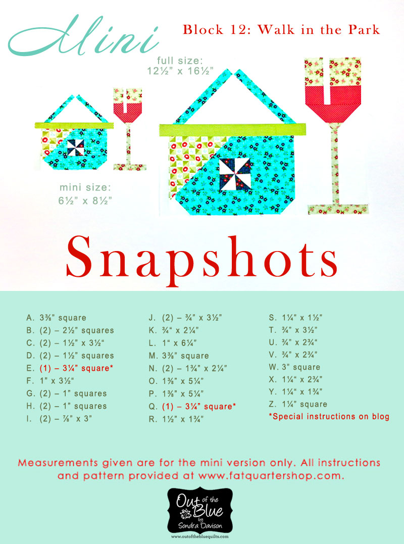 Snapshots Quilt-Along Mini Quilt Block 12 Pattern│Out of the Blue Quilts