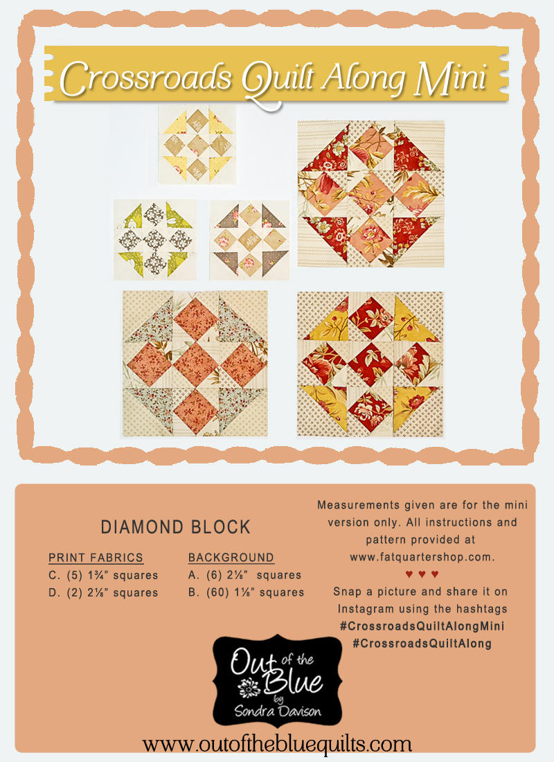 Crossroads Quilt Along Diamond Block │ Out of the Blue Quilts by Sondra Davison