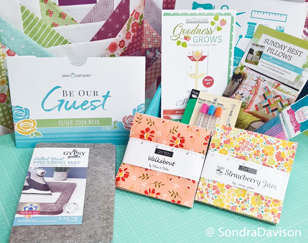 contents of the FQS June 2019 Sew Sampler box
