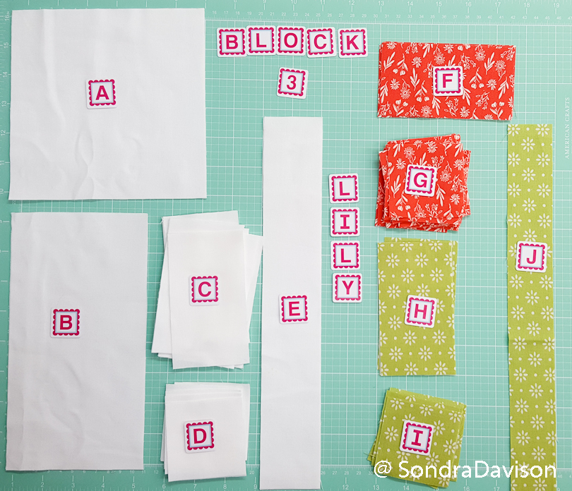 quilt block cutting and assembly using alphabitties