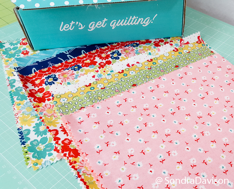 using fqs sew sampler fabrics for carolina lily quilt block